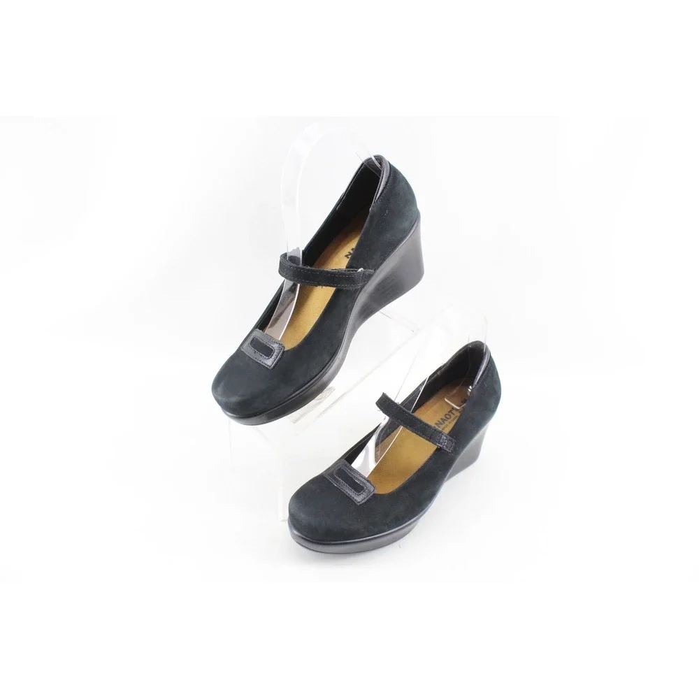 NAOT Black Nubuck Leather Mary Jane Platform Wedge Shoes Womens Size 38‎ EU 7 US